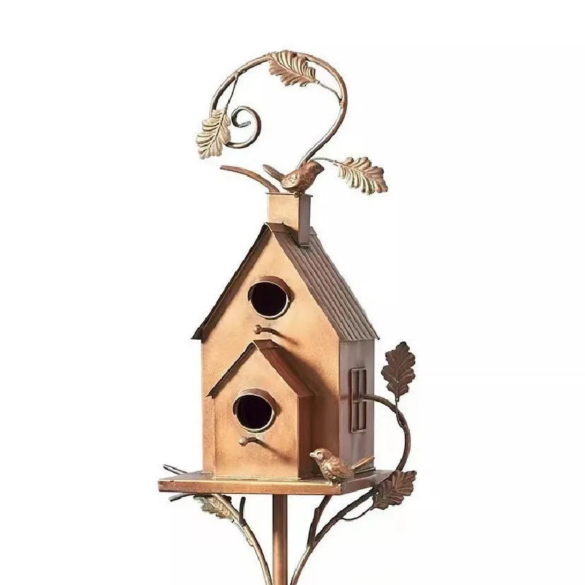 Metal Birdhouse Garden Decor – Aviary Sculpture Ornament