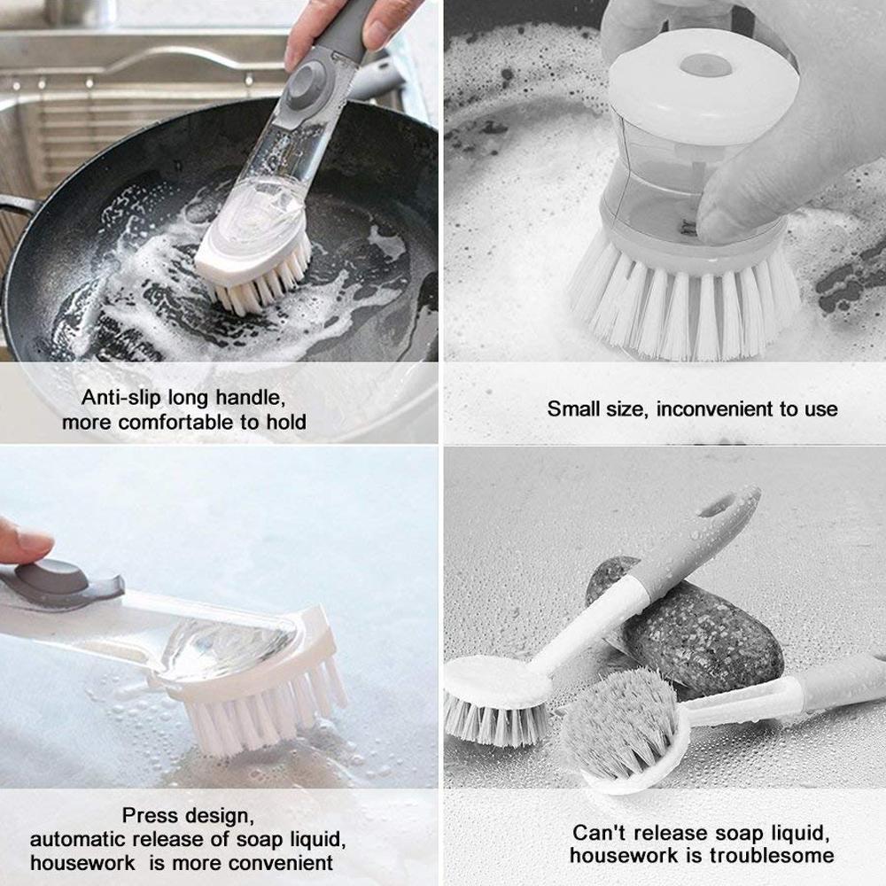 Long-Handle Dishwashing Brush – Refillable Soap Dispenser with Sponge Heads – image 2