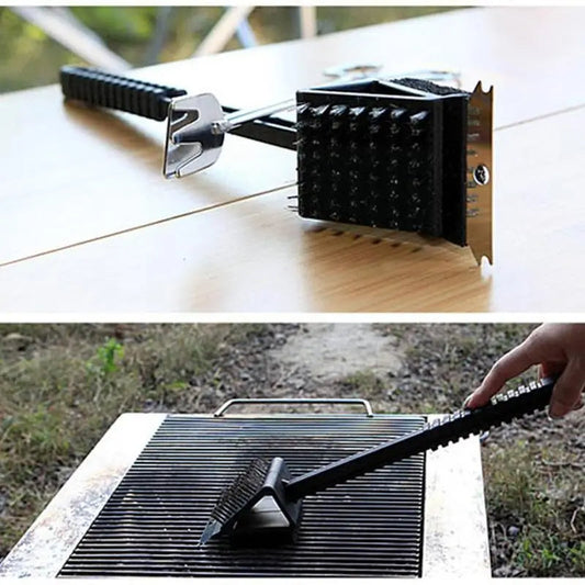 3-in-1 BBQ Grill Brush with Scraper & Cleaning Sponge