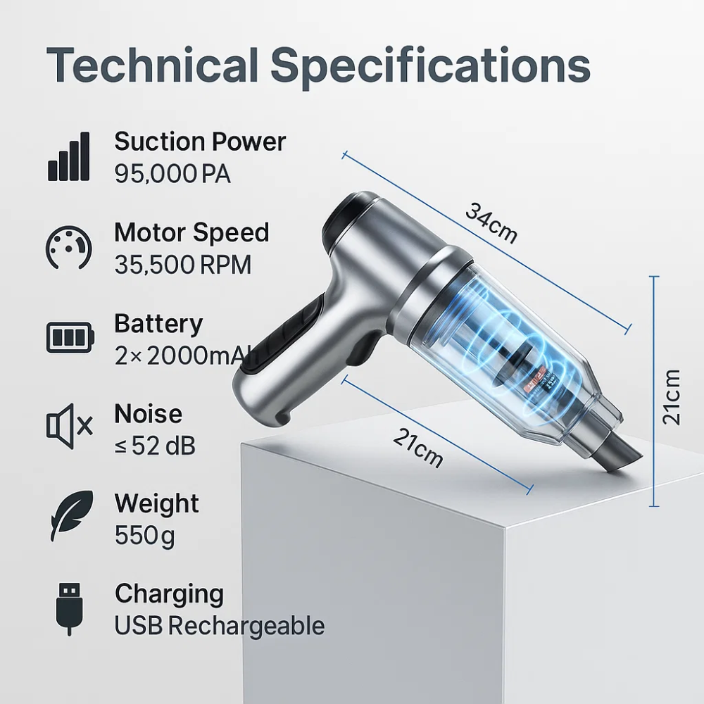 Portable Car Vacuum Cleaner – Powerful Mini Vac