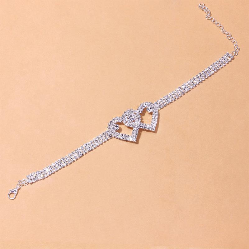 Rhinestone Double Heart Anklet Fashion Jewelry