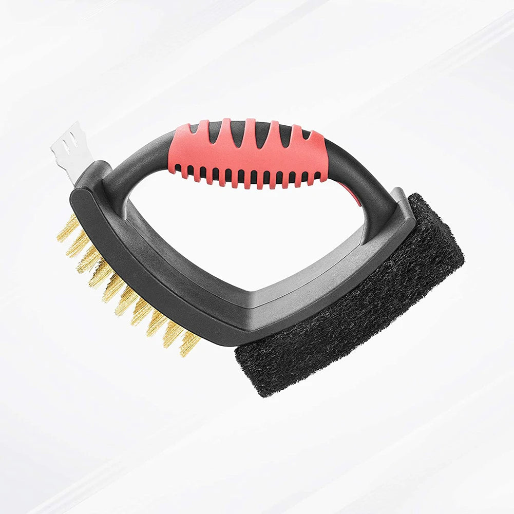 3-in-1 BBQ Grill Brush with Brass Bristles & Scraper