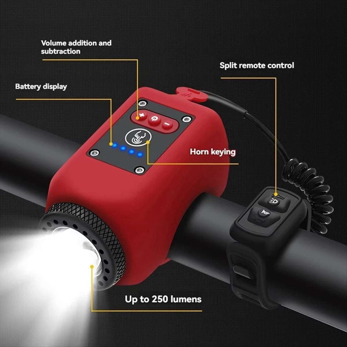 Electric Bike Horn with Front LED Light