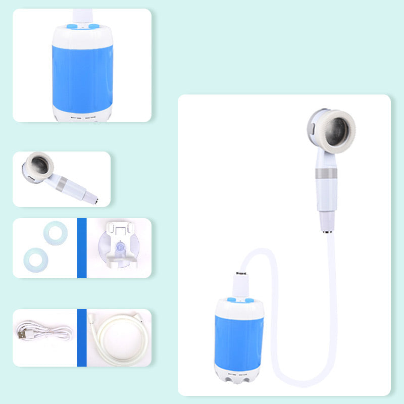 Portable camping shower with pump and 2 spray modes