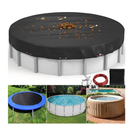 Round pool cover waterproof with tension cable system