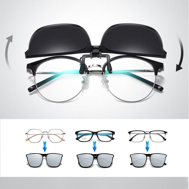 Polarised Clip-On Flip-Up Sunglasses – UV400 Protection, Fits Over Prescription Glasses