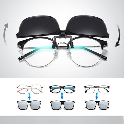 Polarised Clip-On Flip-Up Sunglasses – UV400 Protection, Fits Over Prescription Glasses