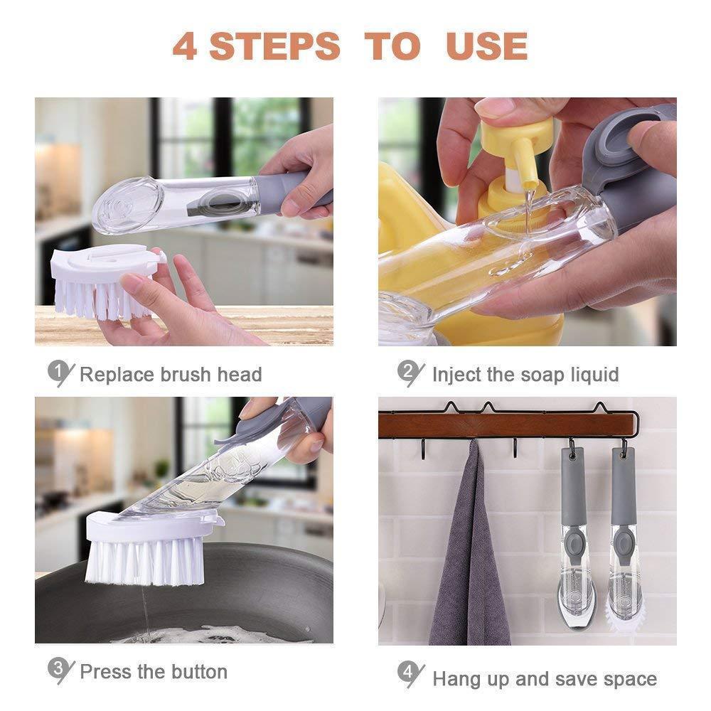 Long-Handle Dishwashing Brush – Refillable Soap Dispenser with Sponge Heads – image 6