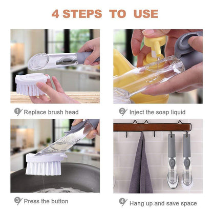 Long-Handle Dishwashing Brush – Refillable Soap Dispenser with Sponge Heads – image 6
