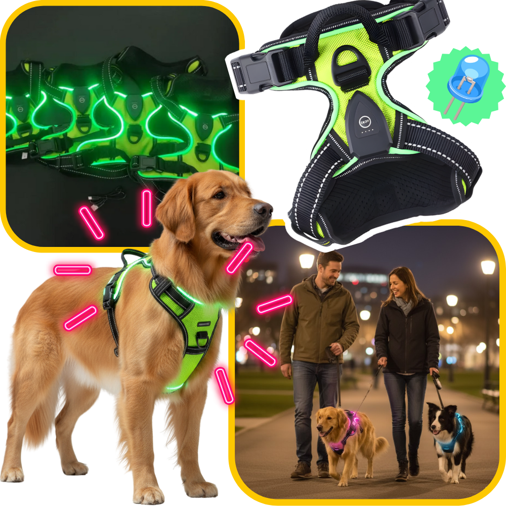 LED No-Pull Dog Harness – Adjustable Reflective Pet Harness with Safety Lights for Night Walking