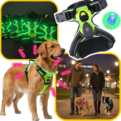 LED No-Pull Dog Harness – Adjustable Reflective Pet Harness with Safety Lights for Night Walking