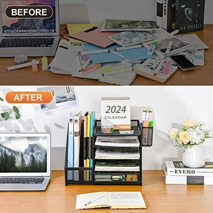 5-Tier Mesh Desk Organiser with Drawer & Pen Holders