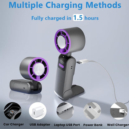 Portable Handheld Turbo Fan – USB Rechargeable with Ice Cooling Plate and Digital Display