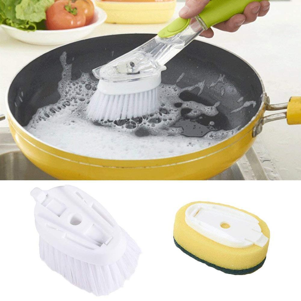 Long-Handle Dishwashing Brush – Refillable Soap Dispenser with Sponge Heads – image 1
