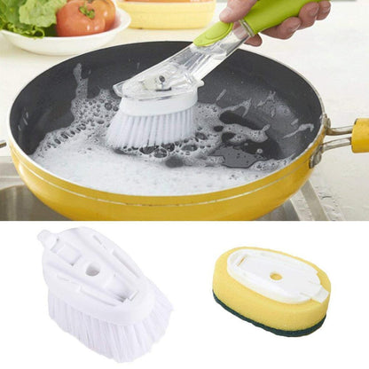 Long-Handle Dishwashing Brush – Refillable Soap Dispenser with Sponge Heads – image 1