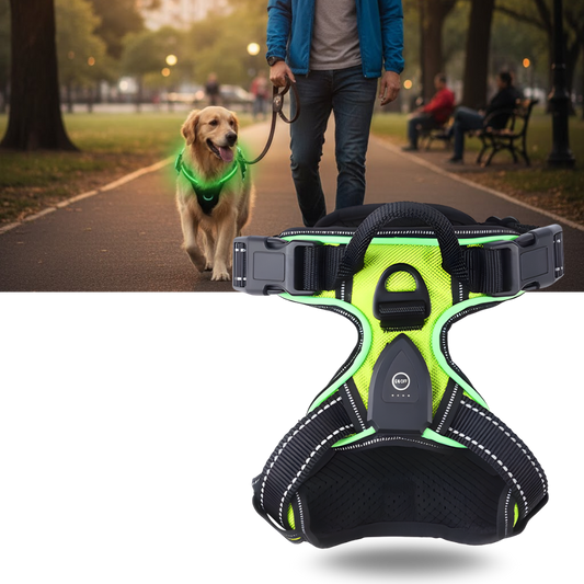 LED No-Pull Dog Harness – Adjustable Reflective Pet Harness with Safety Lights for Night Walking