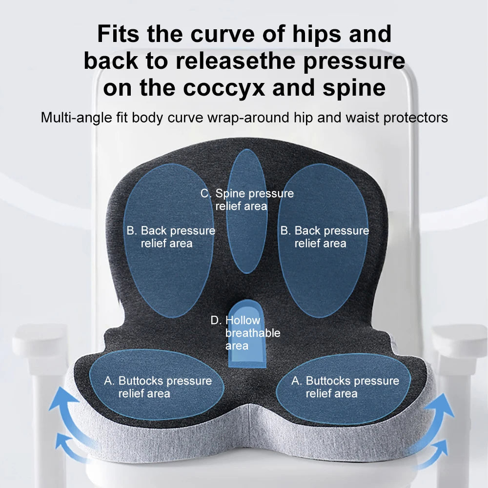 Memory Foam Lumbar Seat Cushion with Anti-Slip Back Support