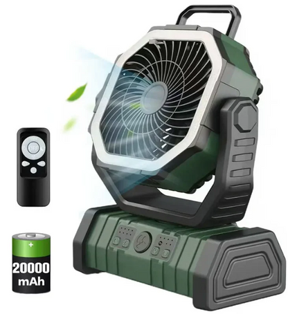 Portable Camping Fan - USB Rechargeable, Quiet, LED Light, 3 Speeds
