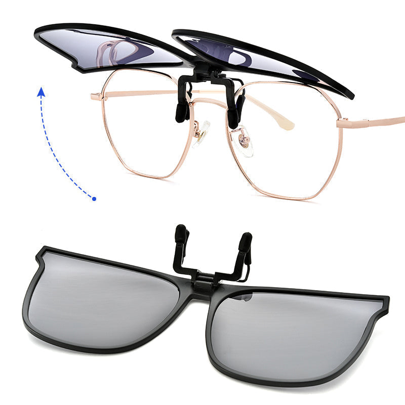 Polarised Clip-On Flip-Up Sunglasses – UV400 Protection, Fits Over Prescription Glasses