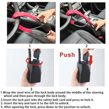 Universal Steering Wheel Lock with Seat Belt Security