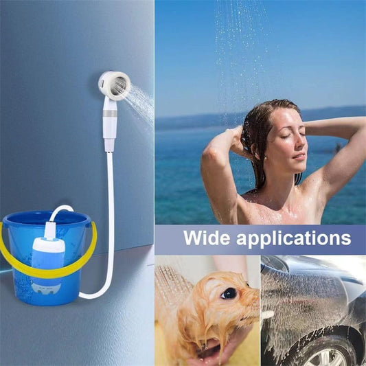 Portable camping shower with pump and 2 spray modes