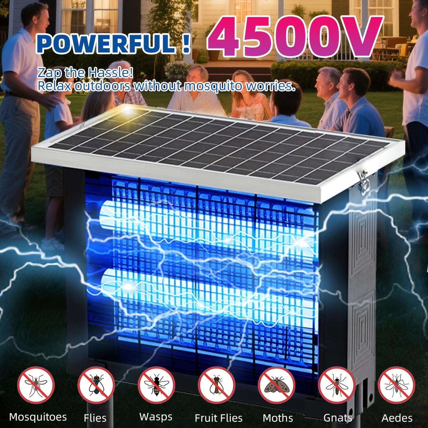 Solar Bug Zapper – Cordless Outdoor Mosquito & Fly Killer, Covers 2,000 Sq.Ft.