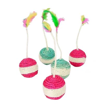 Sisal Cat Toy Ball with Feathers - Scratch & Play