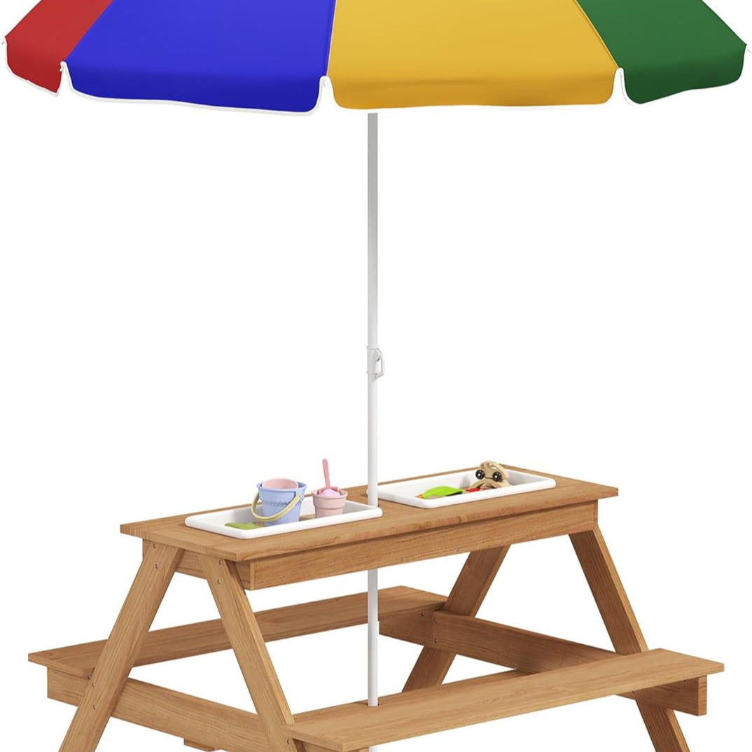 Kids Outdoor Picnic Table with Sand & Water Play Bins