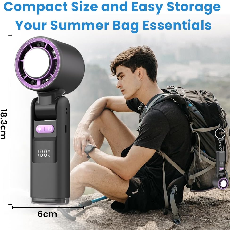 Portable Handheld Turbo Fan – USB Rechargeable with Ice Cooling Plate and Digital Display