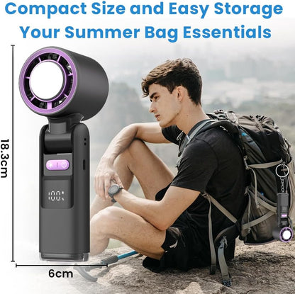 Portable Handheld Turbo Fan – USB Rechargeable with Ice Cooling Plate and Digital Display