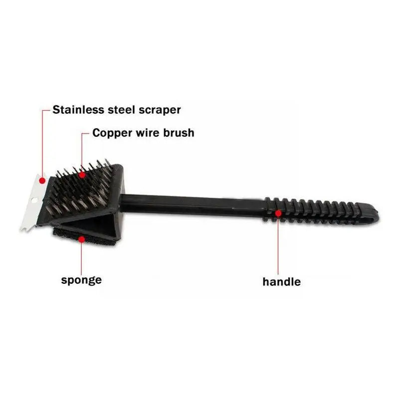 3-in-1 BBQ Grill Brush with Scraper & Cleaning Sponge