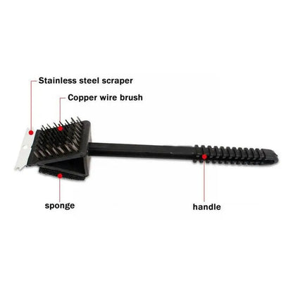 3-in-1 BBQ Grill Brush with Scraper & Cleaning Sponge