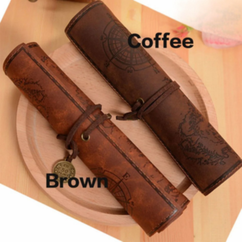 Vintage Leather Pencil Case Organizer
