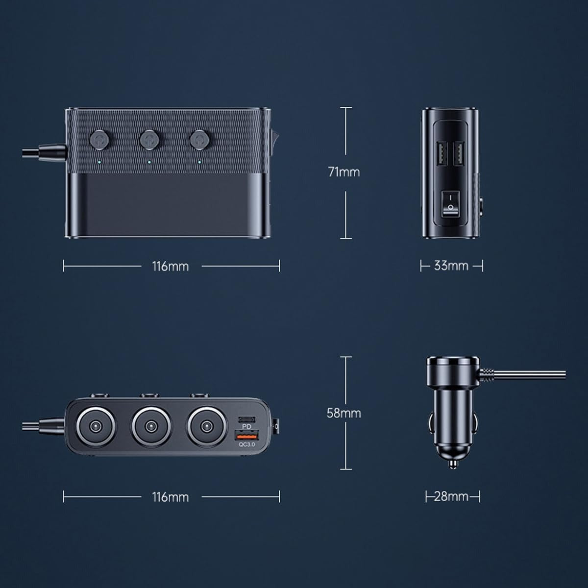 7-in-1 Car 12 V Socket Adapter with Four USB Ports product image 10