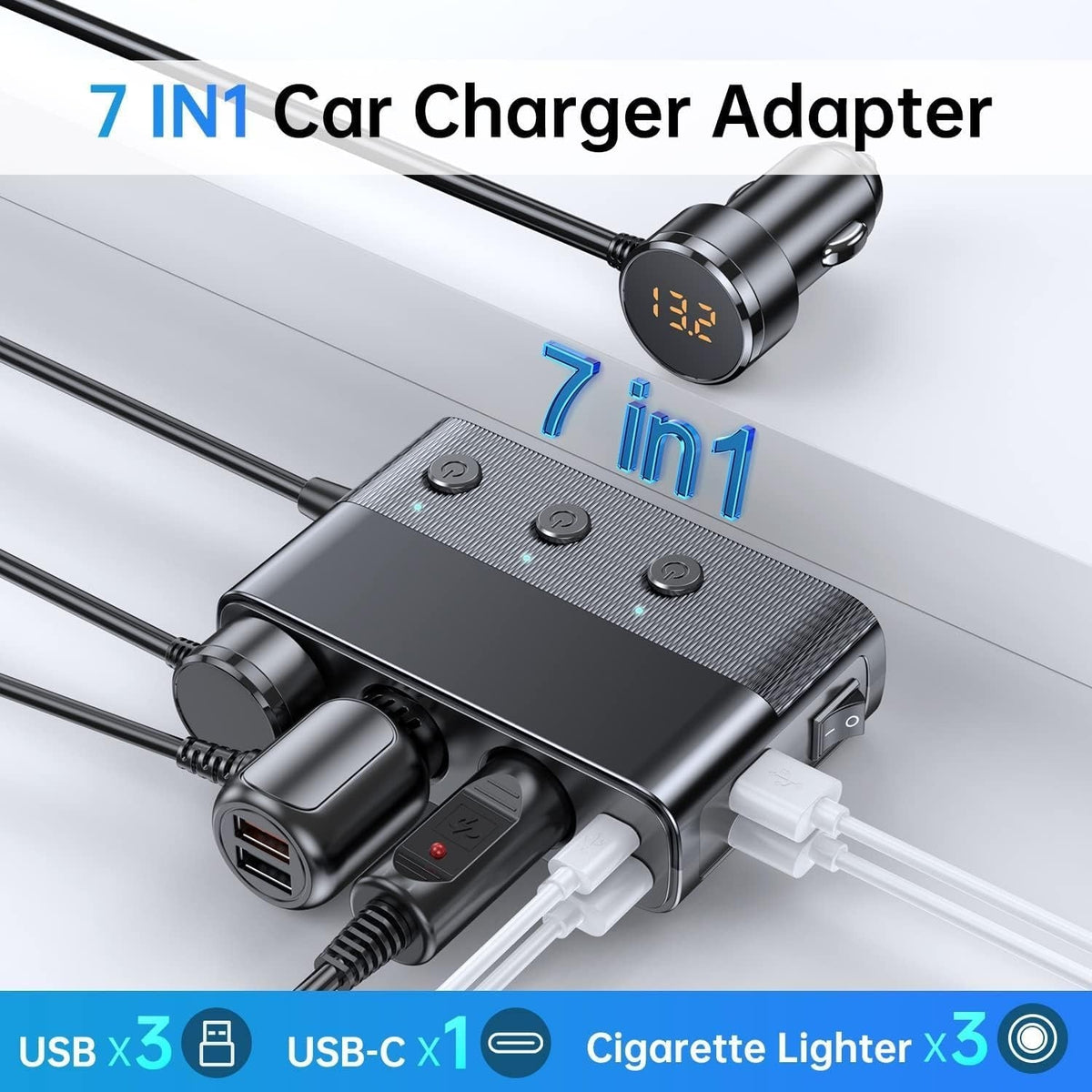 7-in-1 Car 12 V Socket Adapter with Four USB Ports product image 2