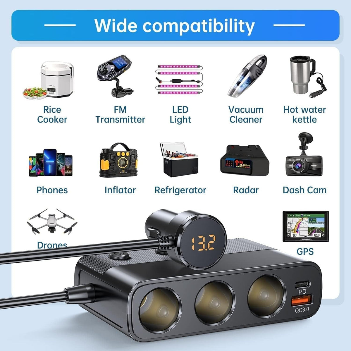 7-in-1 Car 12 V Socket Adapter with Four USB Ports product image 3