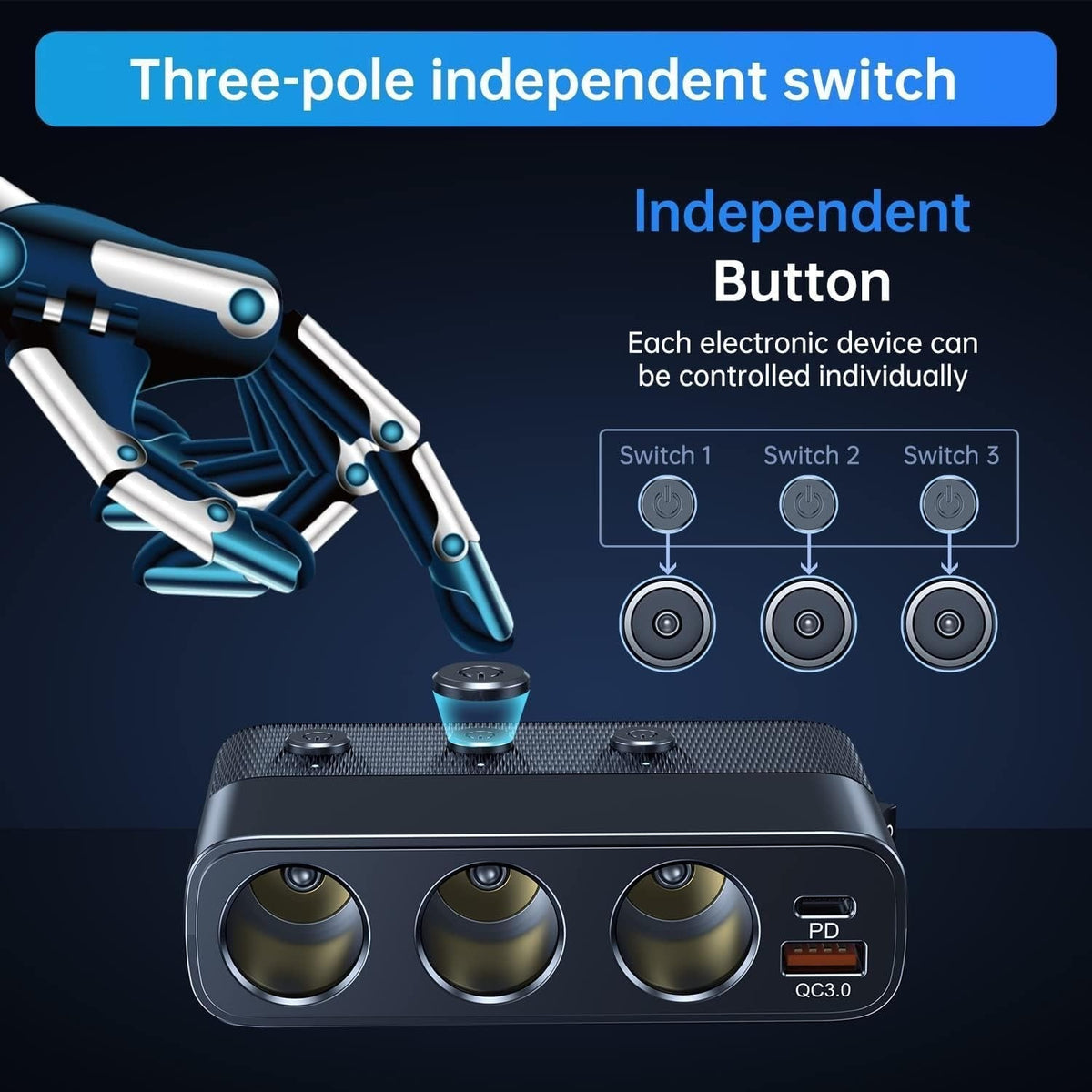 7-in-1 Car 12 V Socket Adapter with Four USB Ports product image 4