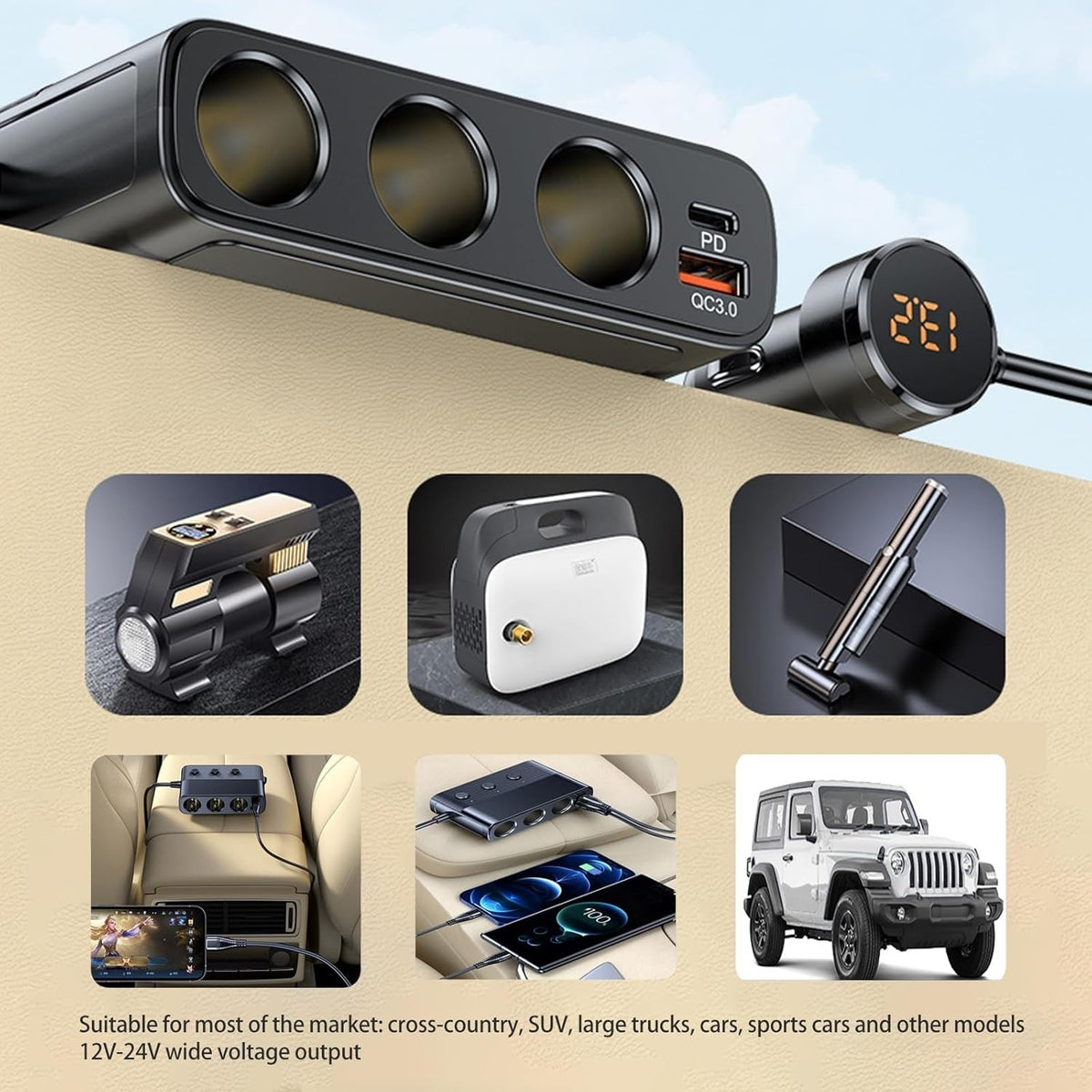 7-in-1 Car 12 V Socket Adapter with Four USB Ports product image 7