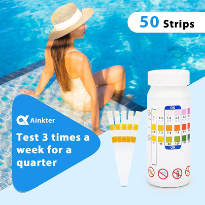 Pool test strips 3-in-1 for chlorine, pH value, and alkalinity