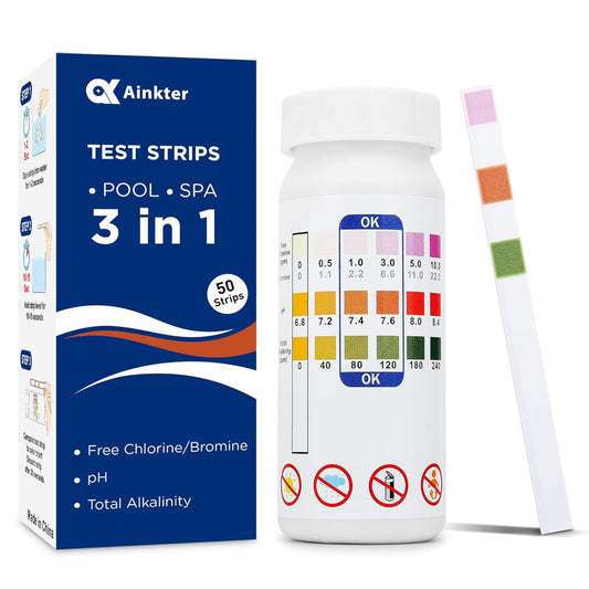 Pool test strips 3-in-1 for chlorine, pH value, and alkalinity