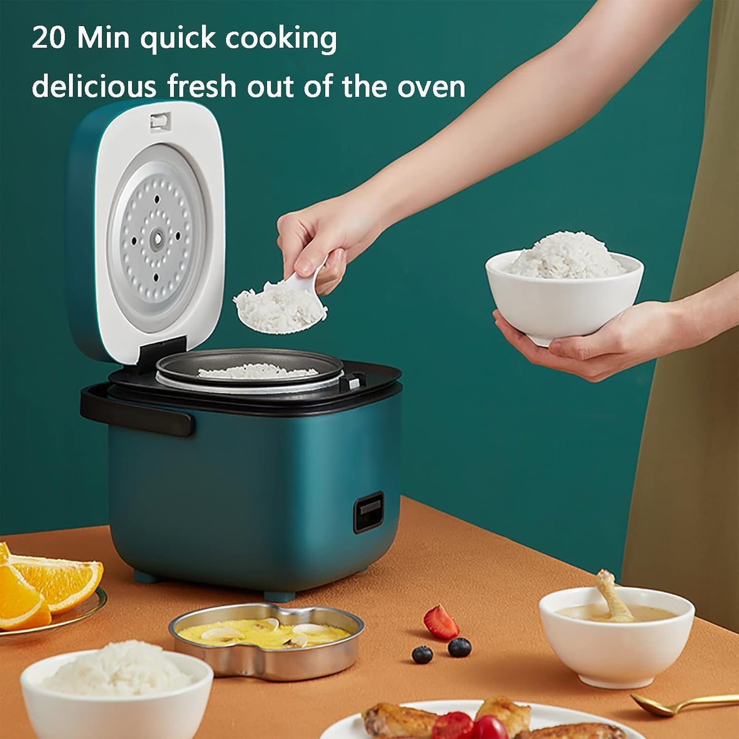 Mini Rice Cooker - 1.2L, Steam, Cook & Reheat