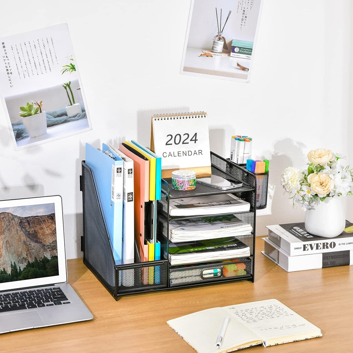 5-Tier Mesh Desk Organiser with Drawer & Pen Holders