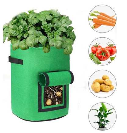Potato planting bag with harvest window