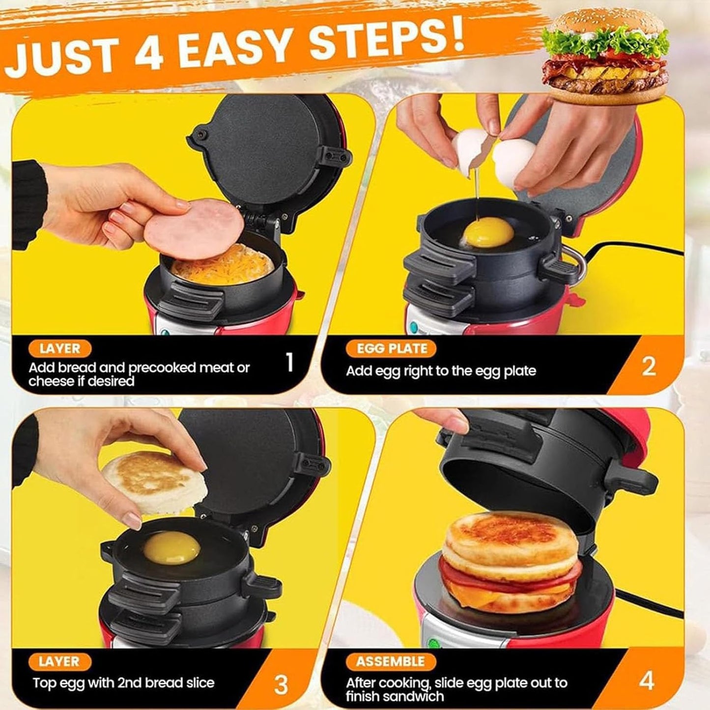 Electric Breakfast Sandwich Maker - Muffin, Bagel & Egg Cooker