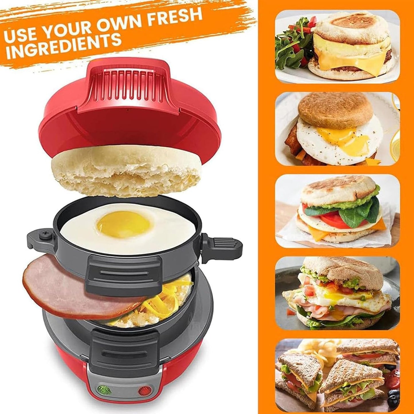 Electric Breakfast Sandwich Maker - Muffin, Bagel & Egg Cooker