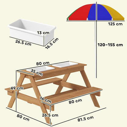 Kids Outdoor Picnic Table with Sand & Water Play Bins