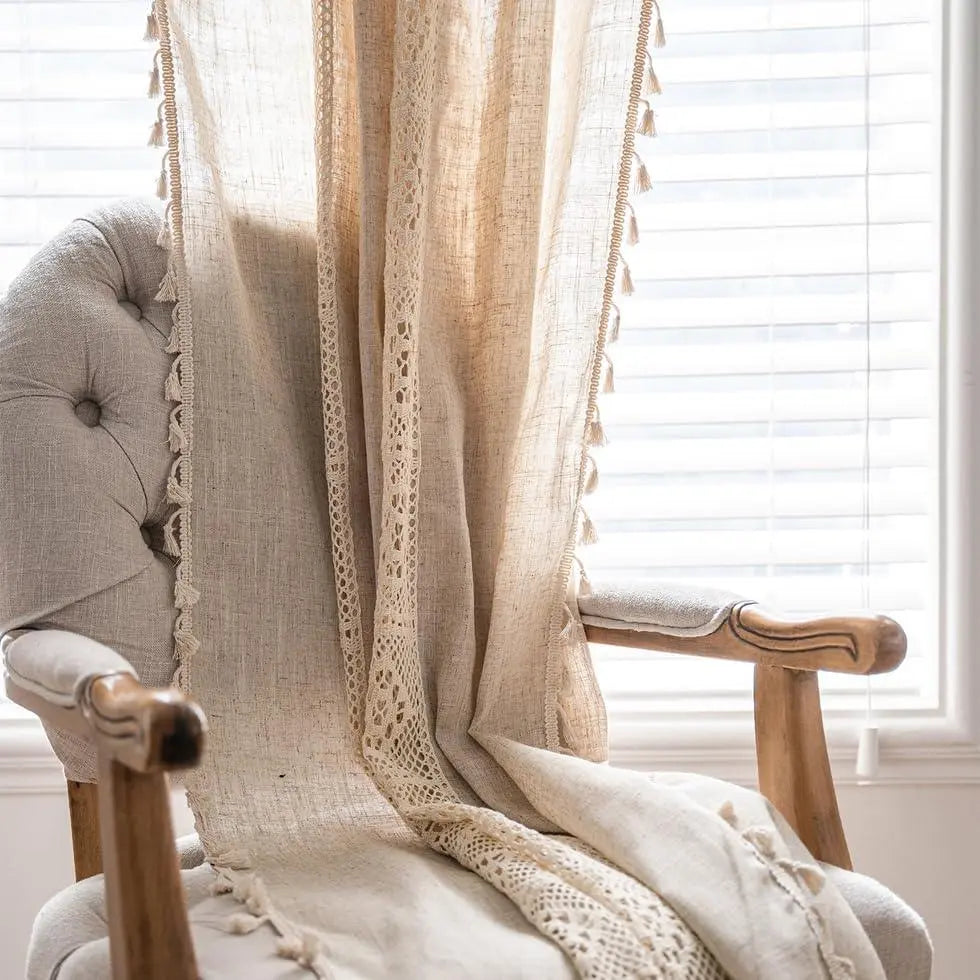 Boho Tassel Cotton Linen Curtains Set – 2 Pieces