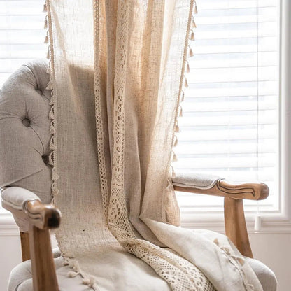 Boho Tassel Cotton Linen Curtains Set – 2 Pieces