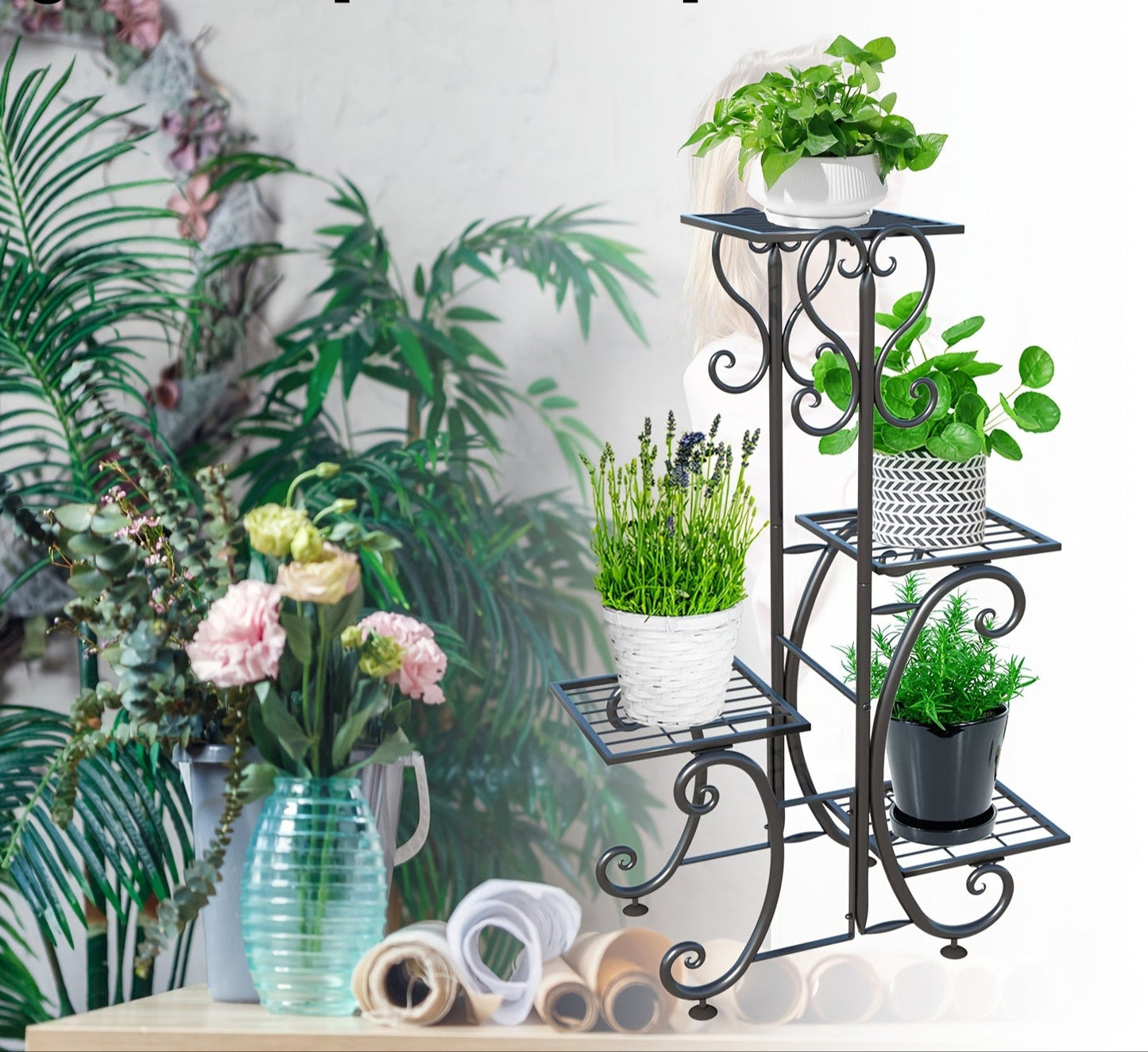 4-Tier Metal Plant Stand – Corner Shelf for Indoor Plants