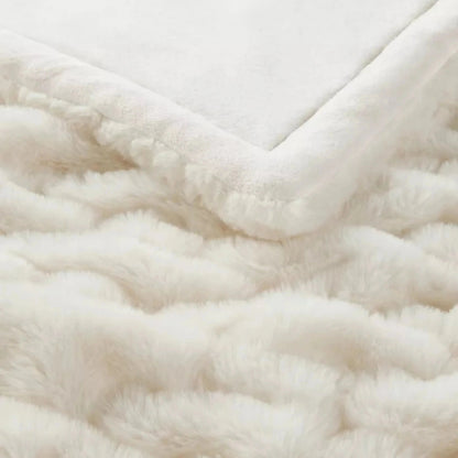 Ruched Faux Fur Cosy Throw Blanket